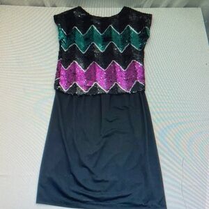 Vintage Toni Todd 80s Glam Sequin Dress Womens 12 Black Sleeveless Sparkle Midi